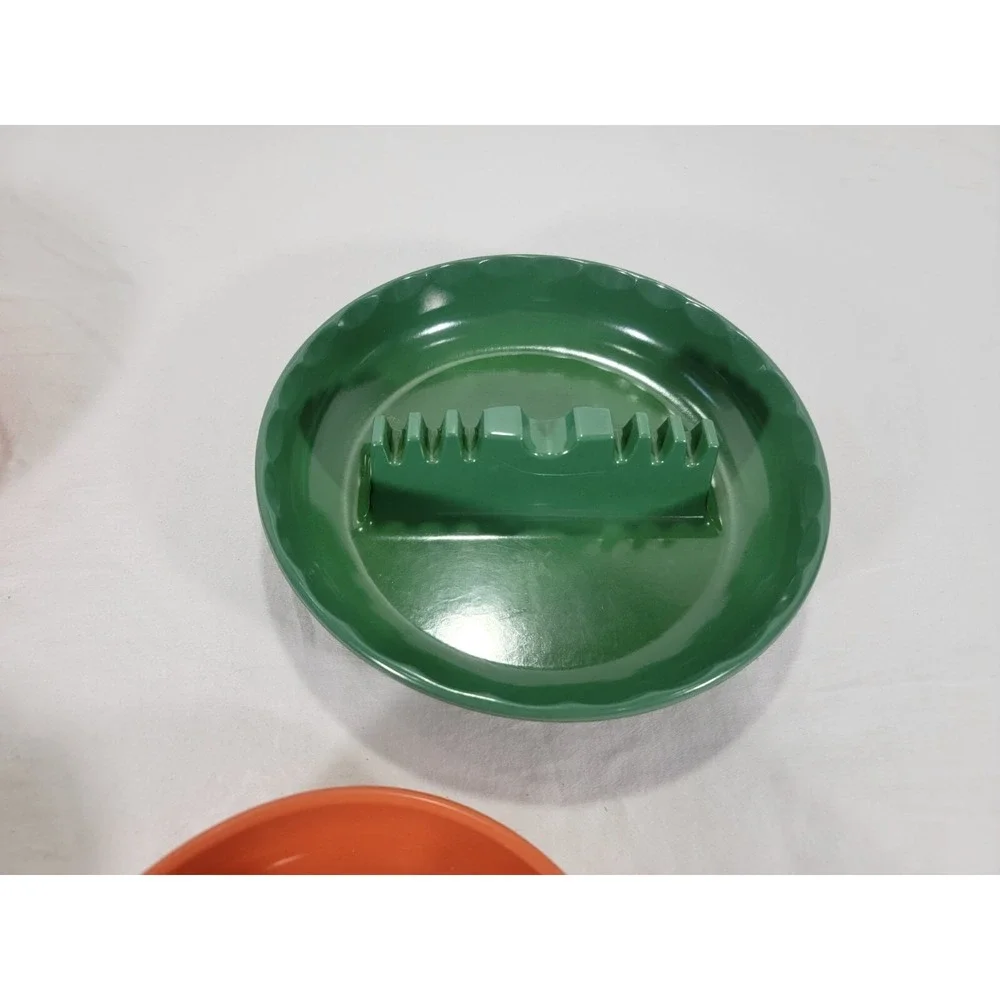 USA Vtg GES Melmac 4 NOS‎ Green Orange Ashtrays 7.5